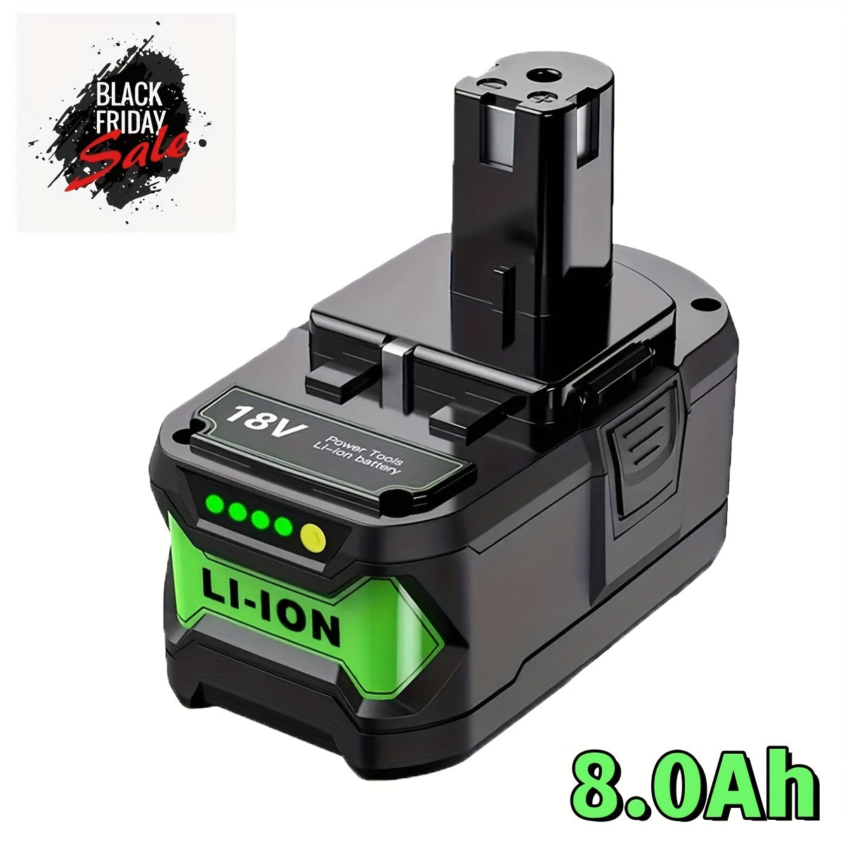 TEMU 2pcs- 8.0ah Battery Replacement, For Ryobi 18v Lithium-ion One+ Plus P104 P105 P107 P108 P109 P122 Rbl1810 Cordless Power Tools With Indicator