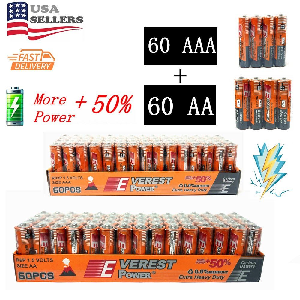 TEMU 60 Aa And 60 Aaa Batteries 1.5v. Lot, New, Fresh, For Home, Household Devices, Clocks, Lamps, Remotes, Toys, Work, Set Of 120 Pcs