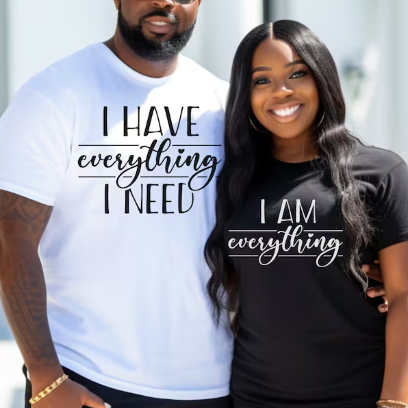 TEMU Pair Valentine's Day Matching Couple's T-shirts- "i Have I Need" "i Am "- Cotton Crew Neck Short Sleeve Tops, Regular Fit, Knit Fabric, Digital