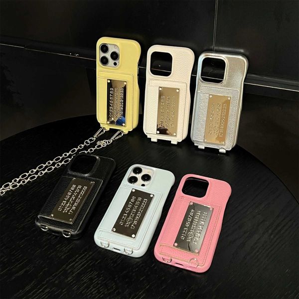 Cell Phone Cases Korean Luxury Simple Crossbody Tether Chain Clemence Card Holder Case for iPhone 11 12 13 14 15 Pro Max Shockproof Back Cov