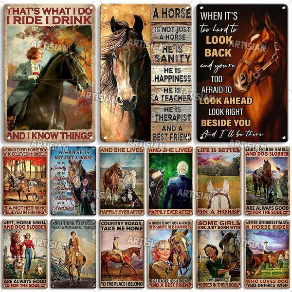 ARTISIAN Weathered Girl And Horse Art Metal Poster Vintage Wall Plate Classic Sport Metal Plaque Bar Cafe Garage Wall Decor SignXJ250116