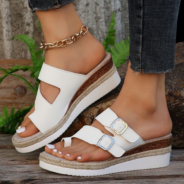 Double Rimocy Buckle Women&#039;s Wedge Sandals Summer 2024 Clip Toe Platform Slippers Woman Lightweight Comfortable Flip ps 43 b365
