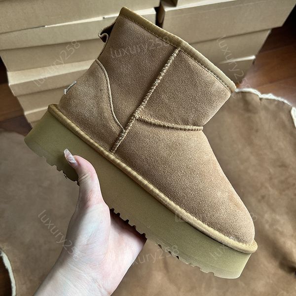Tasman Slippers Tazz Mustard Seed Chestnut Fur Slides Sheepskin Classic Moda Mini Mini Plataforma Bot Winter Women Shoes Slip-On Surde Lã Up