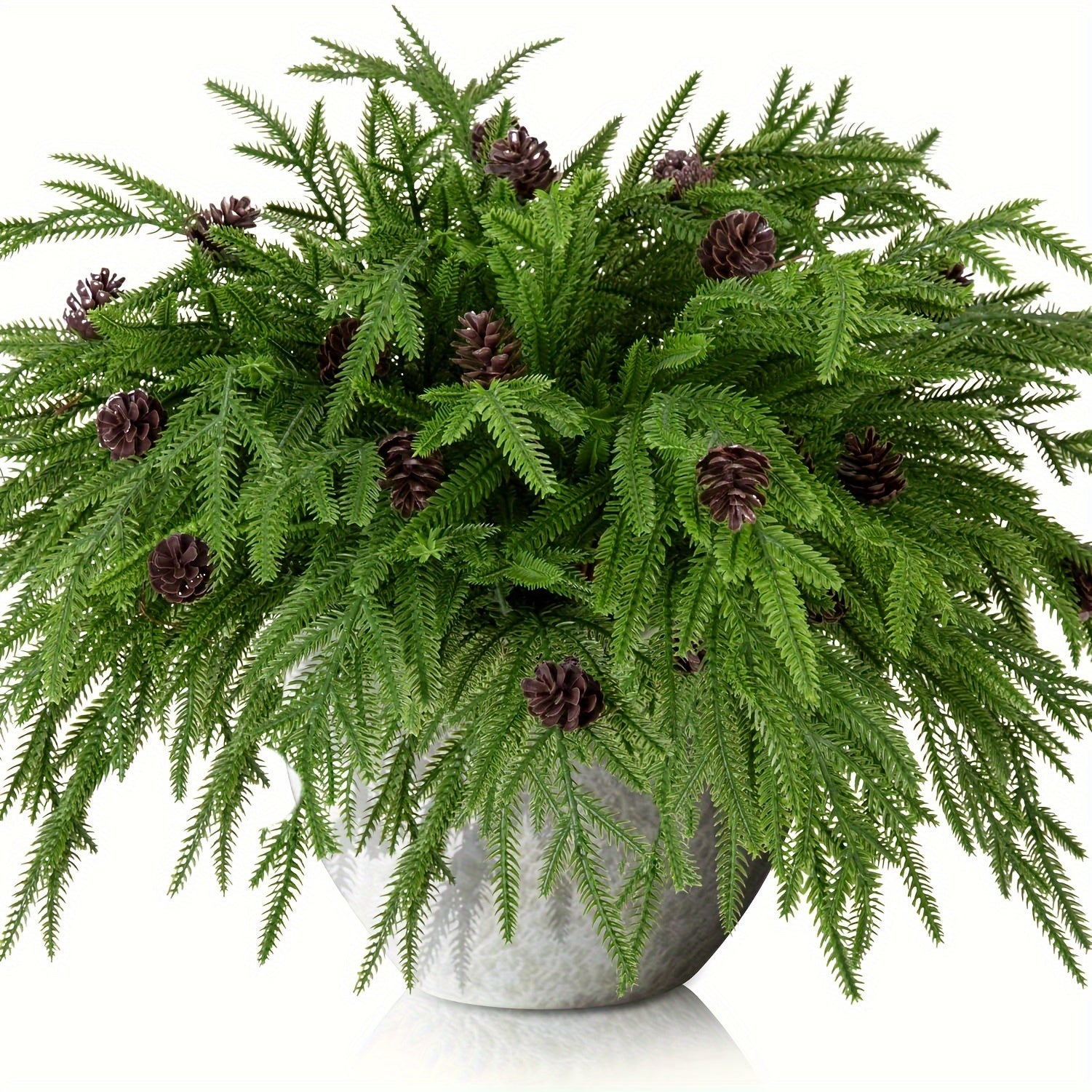 TEMU 15 Pcs Christmas Norfolk Pine Branches With Pine Cones- 19" Extra Length Fake Greenery Norfolk Pine Stems - Artificial Branches Plants Pine