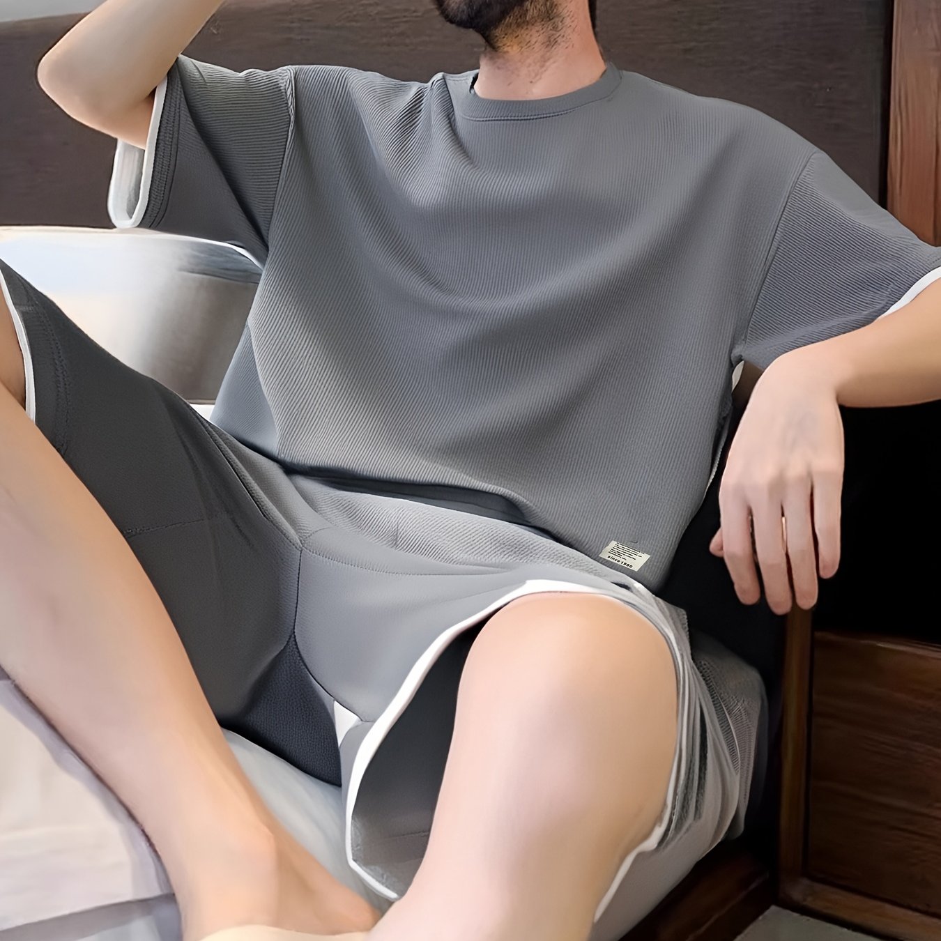 TEMU Men's Waffle Sleepwear In For Spring And Summer, Featuring Short Sleeves And Suitable For Autumn Wear. This Stylish Loungewear Set Includes