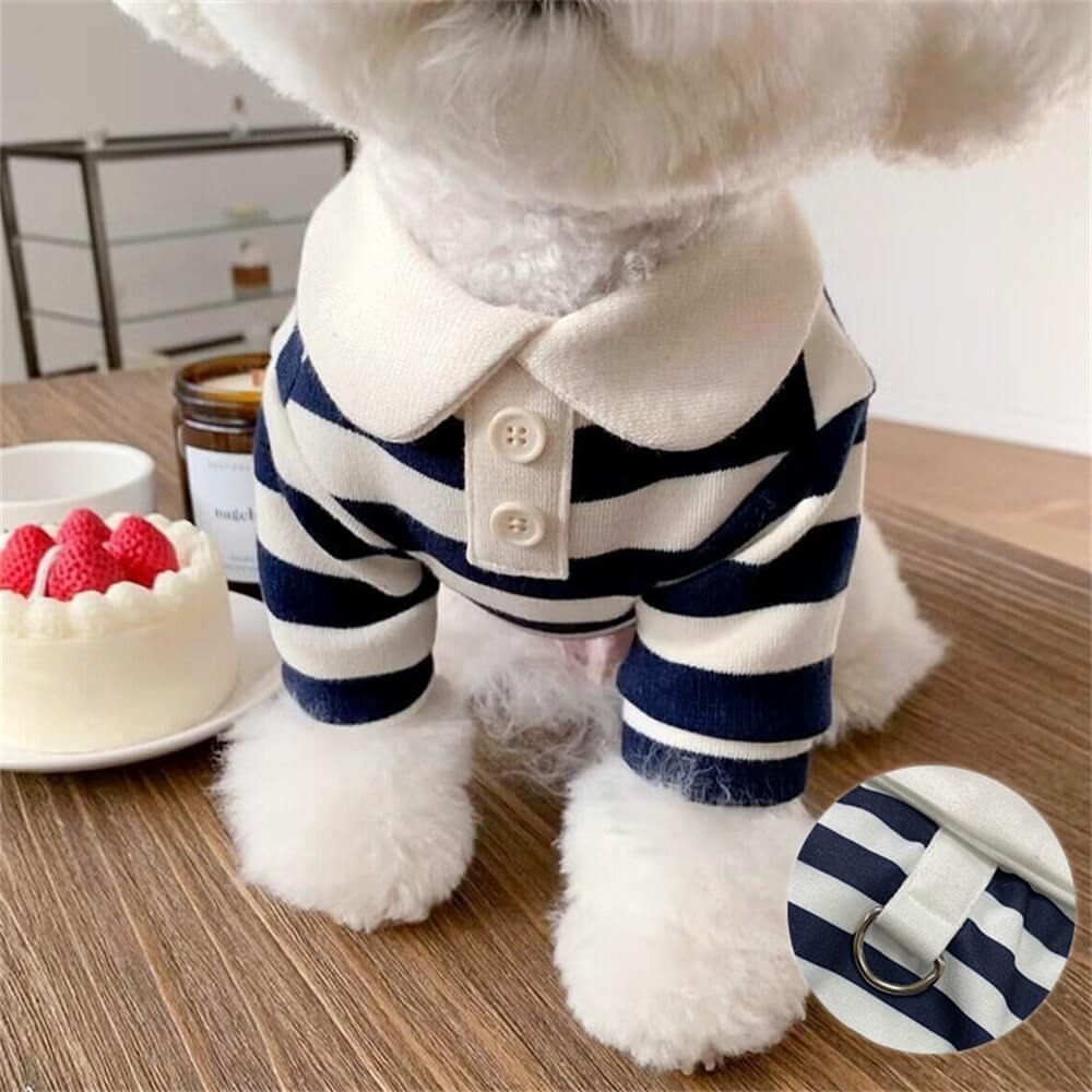 Classic Striped Polo Dog Shirts, Navy Stripes - XL