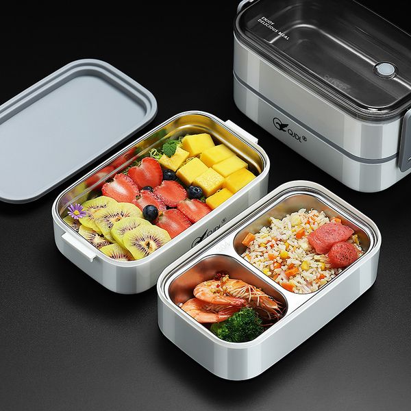 Bento Boxes 304 Stainless Steel Sealed Insulation Double-layer Lunch Box Office Worker Microwave Heating Bento Box Food Storage Containers 2