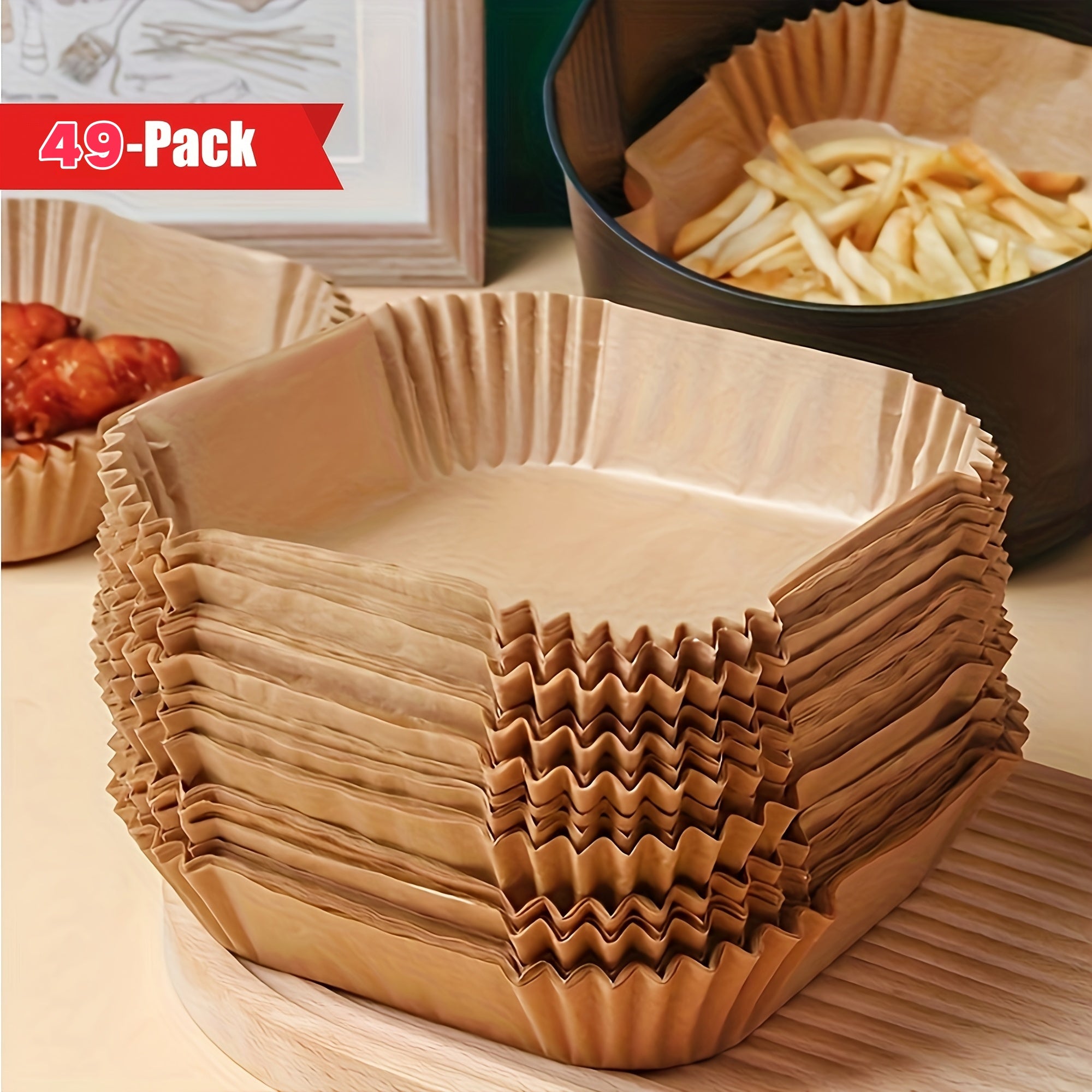 TEMU 49-98pcs Air Fryer Liner, Non Stick To Baking Paper, Suitable For Baking, Grilling, And Microwave Ovens - Easy To Clean, Single Sheet Paper For
