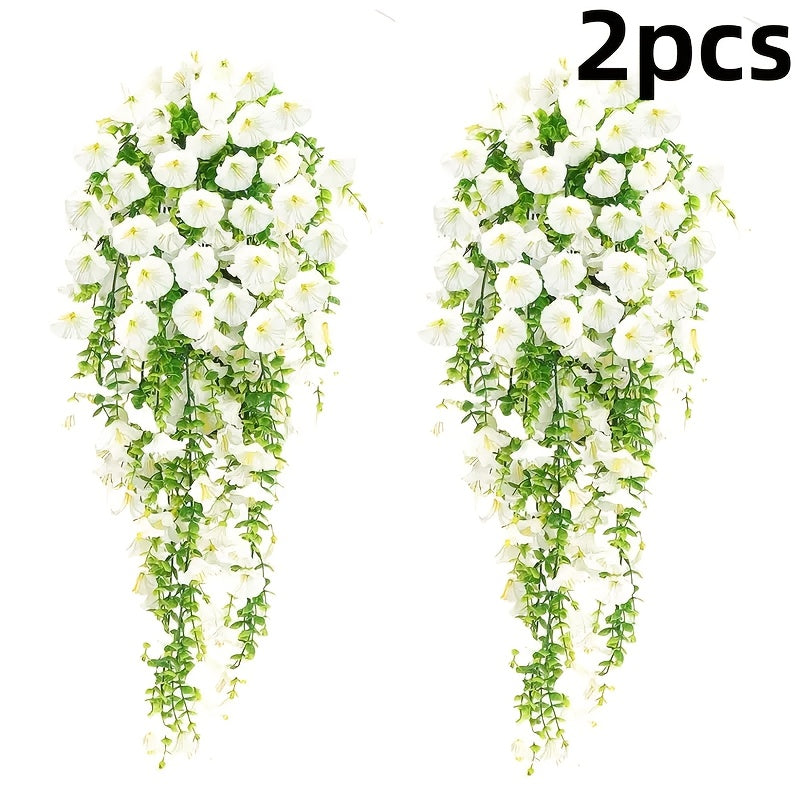 TEMU 2 Hanging Flowers, Mixed Textile And Eucalyptus Leaves, Uv Resistant, Real Artificial Plants, Suitable For Outdoor Home, Office And Garden