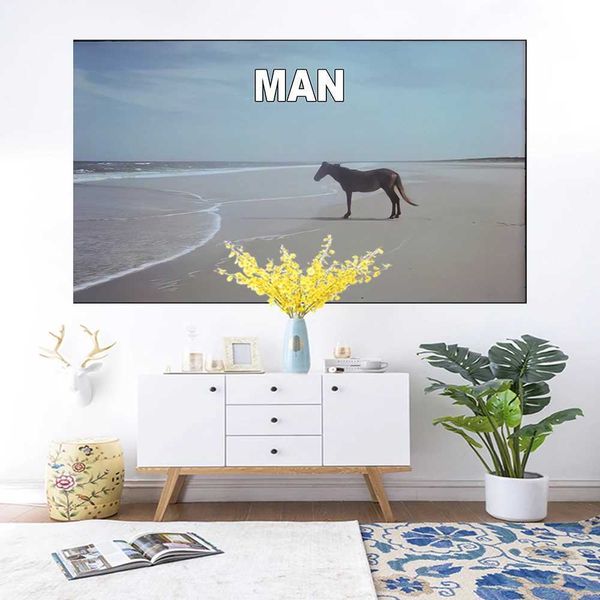 Man Hd Horse On Beach Meme Tapestry Wall Hanging Bedroom Printed Landscape Tapestrys Aesthetic Decoration Room BackdropsC250205