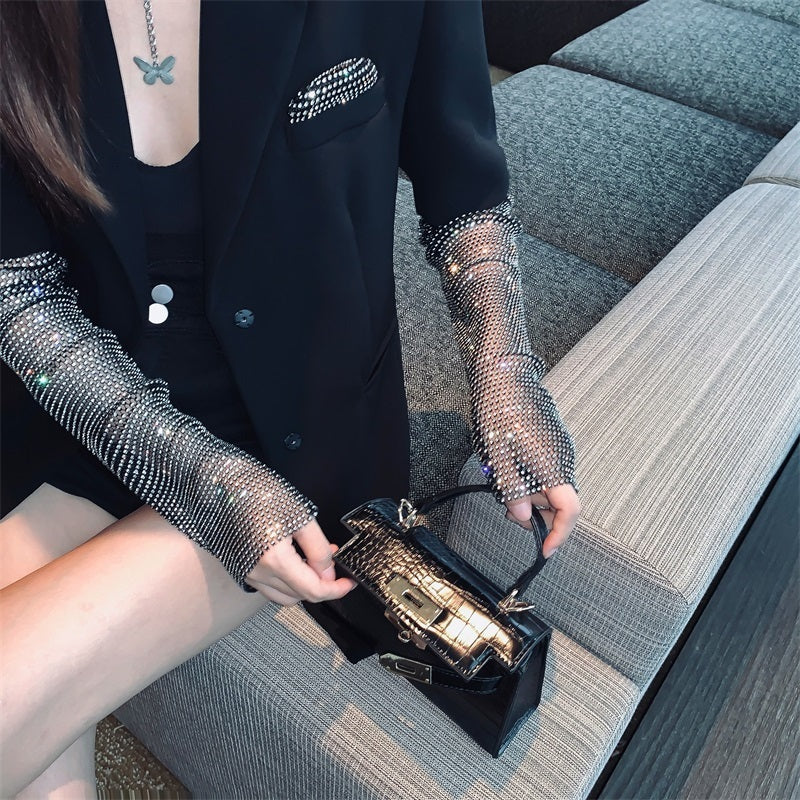 Womens Suits Blazers fashion Autumn Black Blazer For Women Long Sleeve Diamond Patchwork Elegant Coat Female women Clothing