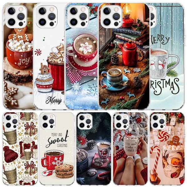 Winter Coffee Christmas phone case suitable for iPhone 16 15 14 13 11 Pro Max Mini XR XS X 7 Plus 8+SE 2020 soft TPU back cover Y241031