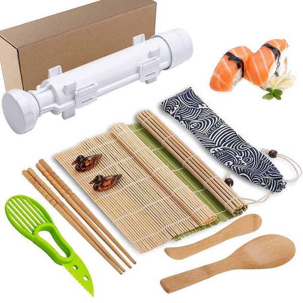 Sushi Tools 11 Pcs Sushi Making Set Home DIY Japanese Sushi Rolling Mold Kit Nori Roll Maker for Beginner Bento Accessories Kitchen Tool