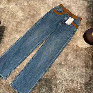 Fashion Womens Jeans CE Fur Denim Stitching Jeans Classic Wash Fabric Loose Straight Pants Luxury Designer Women Clothing