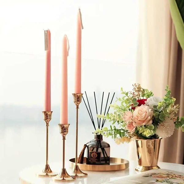 Candle Holders 3pc Gold Candle Holders Long Candle Stick Holder Desktop Decoration Wedding Dinner Candlestick Stand Brass Home Decoration