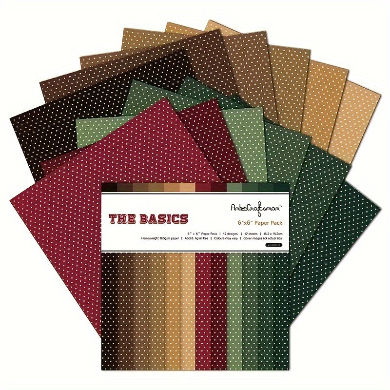 TEMU 12pcs "x6" Diy Album Background Paper - 12 Sheets Of Single-sided Cardstock With Polka Dot, Striped, And Solid Colors For Scrapbooking, Card