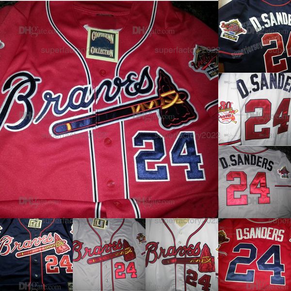 24 DEION SANDERS DUAL PATCH 1995 Wrold Series Jersey Custom high quality Men Women Youth Baseball Jersey Black Red White Grey