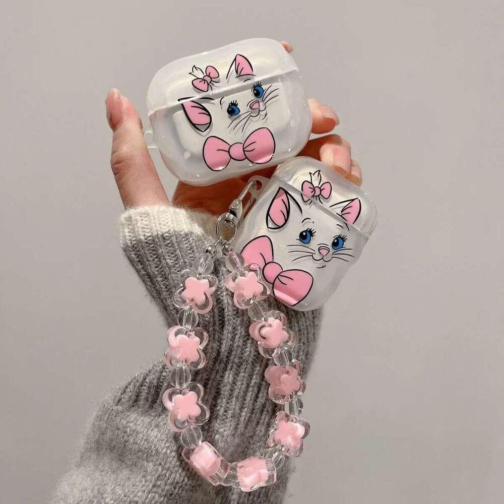 Cute Cat Headphone For Apple 1 2 3 Pro Wireless Bluetooth Cartoon Earphone Case for 4 with Keyring