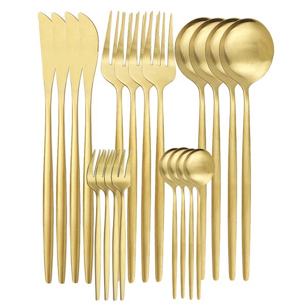 Dinnerware Sets Gold Mat Cutlery Set For 4 Tableware Set Stainless Steel Dinnerware Set Knife Fork Spoon Silverware Western Kitchen Accessor