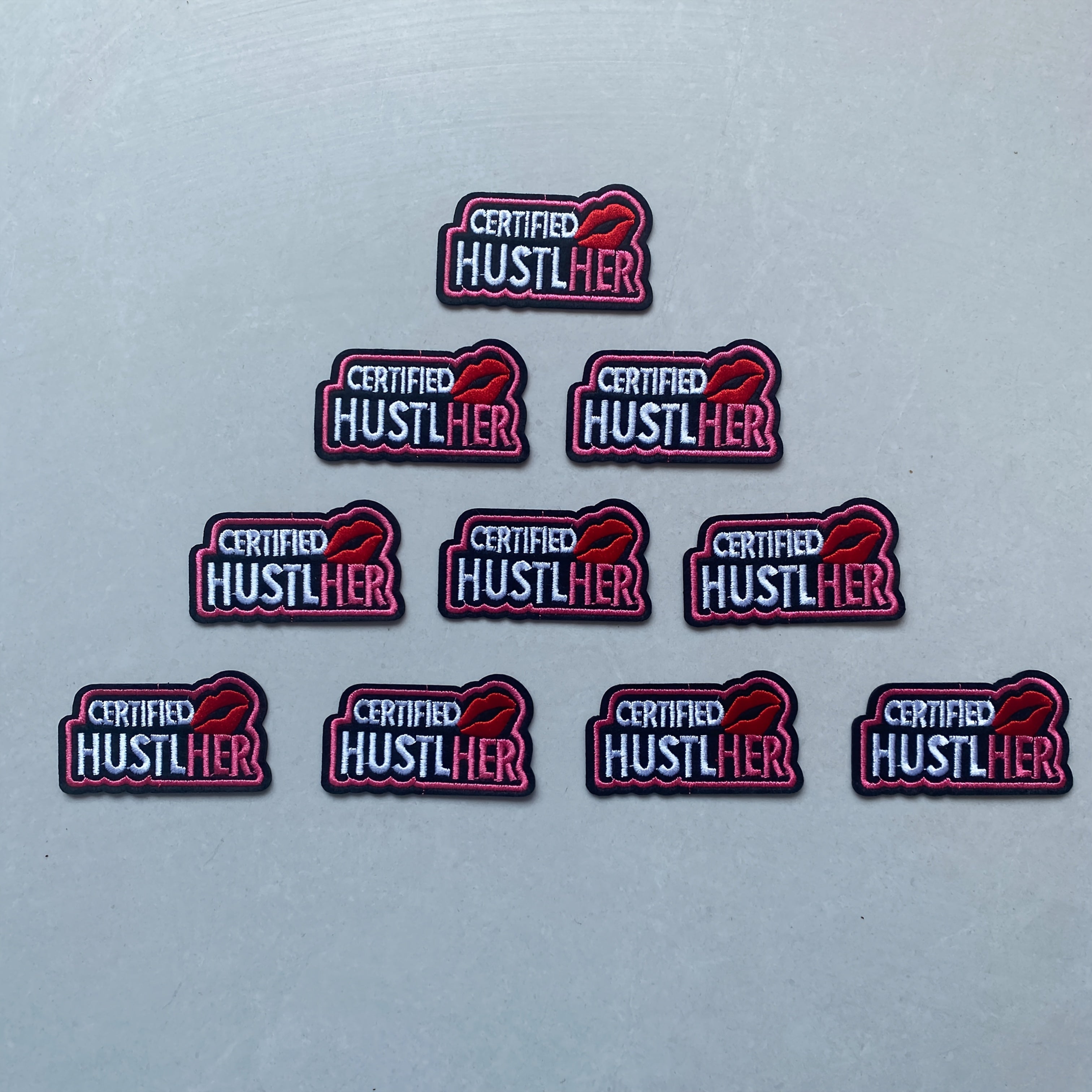 TEMU 10pcs "certified " Red Embroidered Patches - Novelty Fashion Accessory For Clothing, Hats, Bags & Diy Crafts | Vibrant Pink & Red Lip Design,