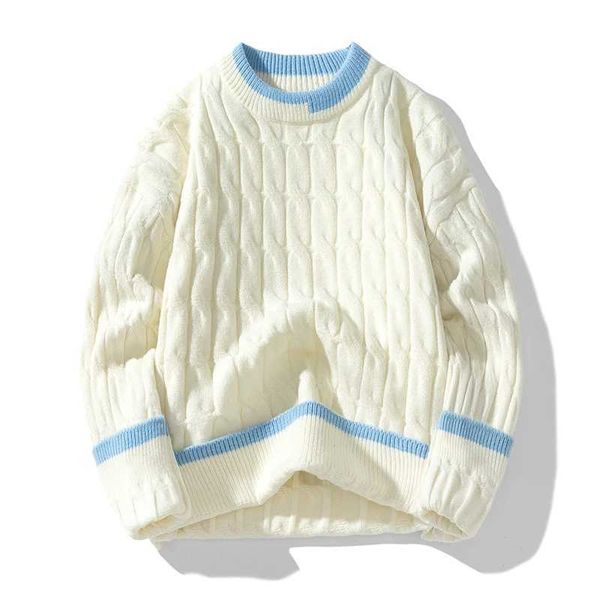 Autumn Winter Mens Sweater Warm Knit Pullovers Fashion Loose Knitted Sweaters Men Youthful Vitality Patchwork Casual PulloversXJ241111