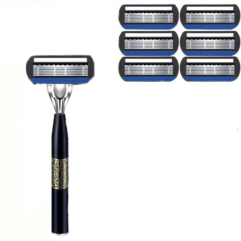 TEMU 7pcs Stainless Steel Shaving Set, Daily Grooming - 1 Handle, ; For A Smooth Shave , A A Holiday Gift!
