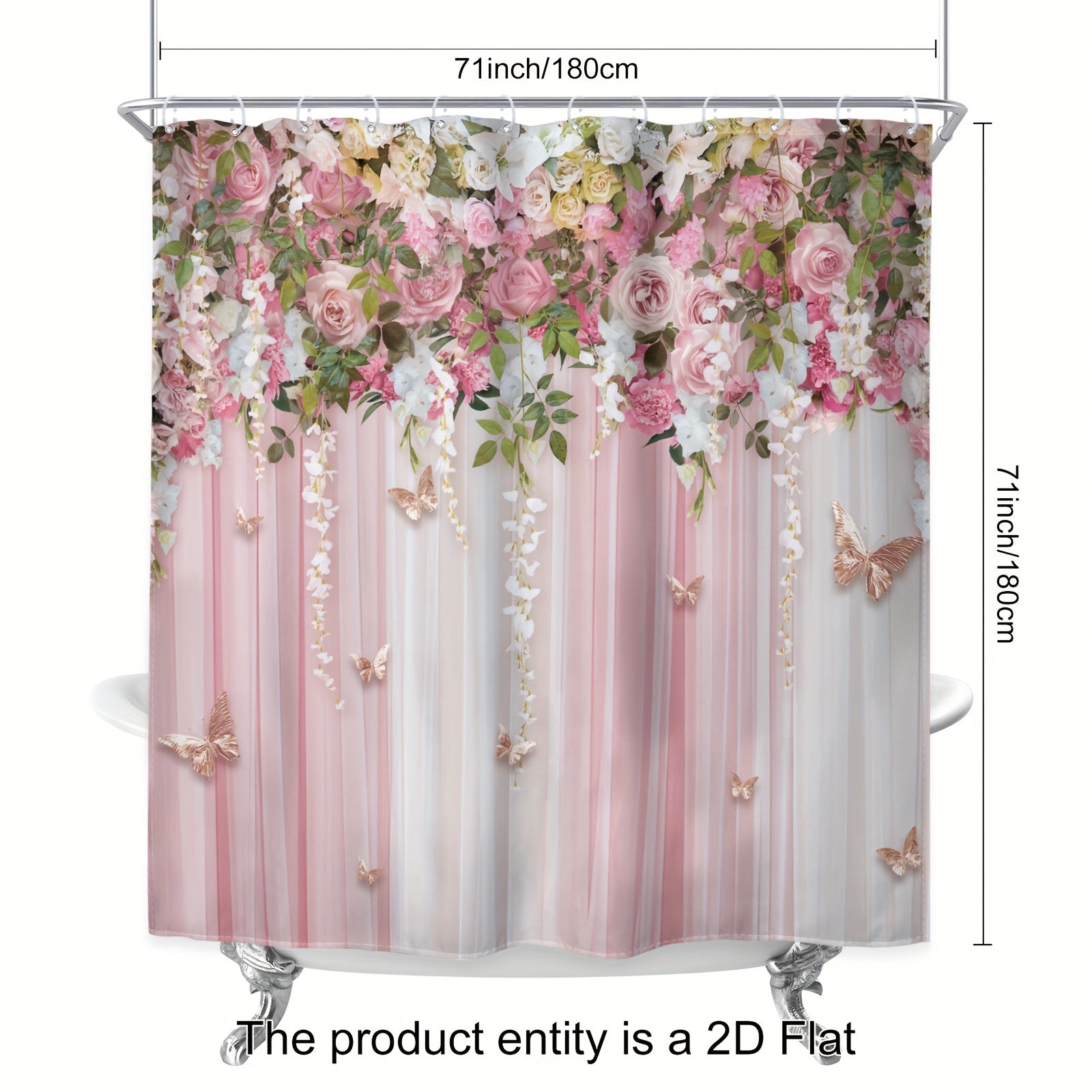 TEMU 1pc-4pcs-2d Floral Shower Curtain Set, Vintage Flowers Drooping Flower Tulle Plant 12 Hook Shower Curtain, Non-slip Bathroom Floor Mat, Toilet