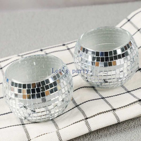 1Pcs Mirror Disco Ball Candlestick Glass Candle Holders Desktop Ornaments for 70s Disco Theme Birthday Wedding Party Decoration Y240801