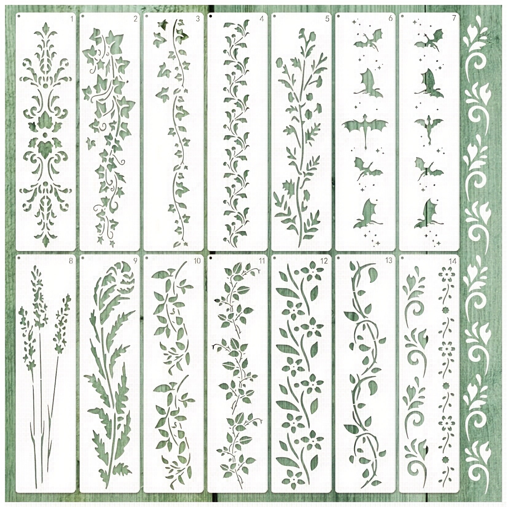 TEMU 14pcs Large Frame Floral Templates, Plastic, For Painting, Woodworking, Furniture, Wall