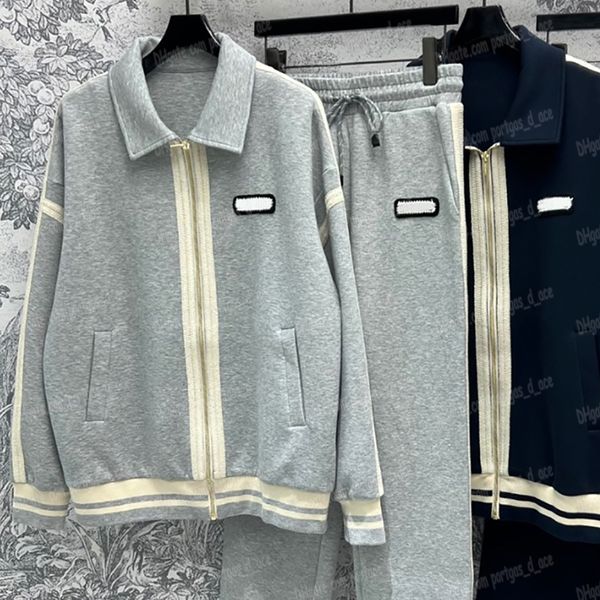 Designer Lapel Womens Jacket Trousers Tracksuit Contrast Color Jackets Elastic Waist Sweatpants Outfits Luxury Embroidered Outerwear Pants S