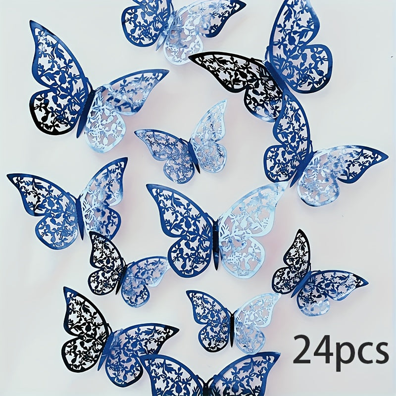 TEMU 24pcs 3d Blue Stickers - Elegant Wall Decals With Intricate Floral Patterns, Reusable Self-adhesive Decor For Home, Party Balloons, Crafts &