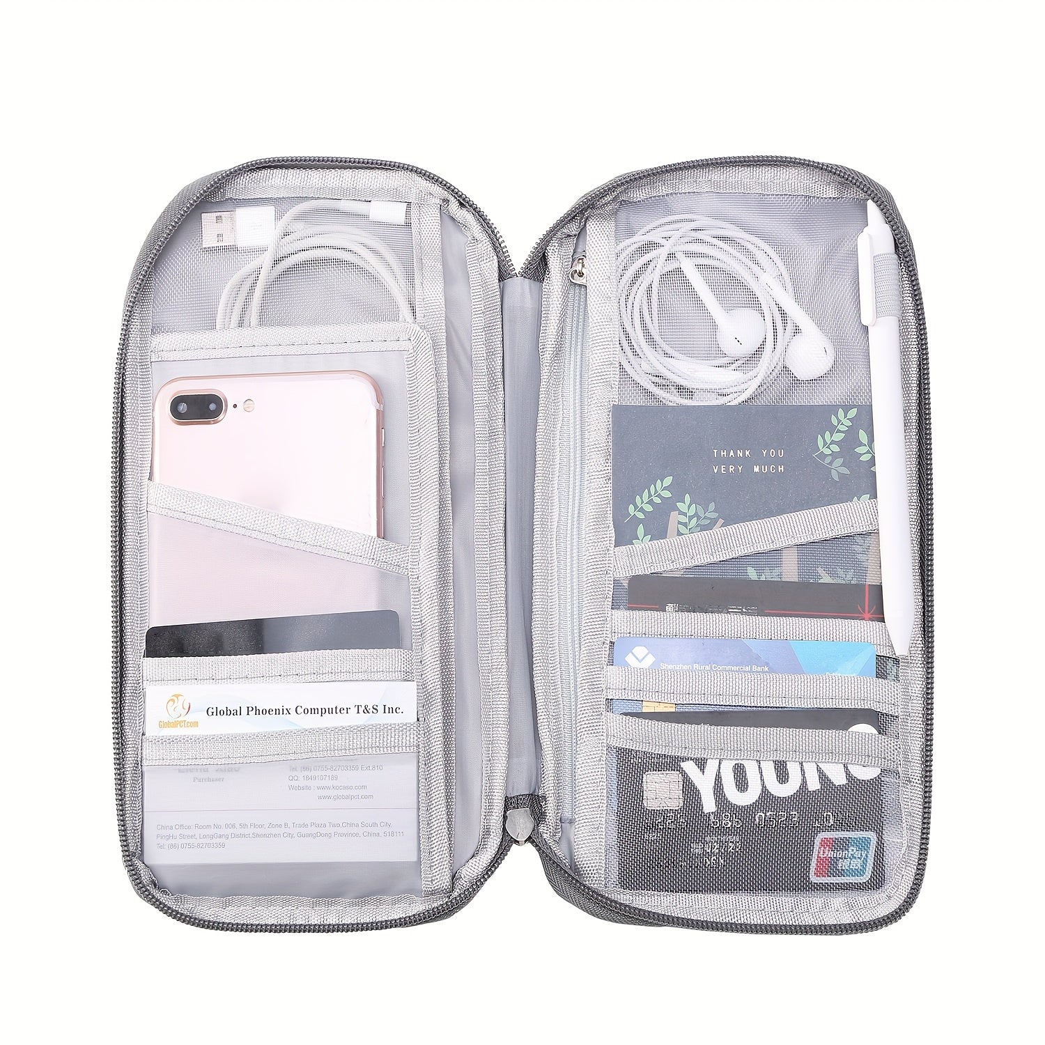 TEMU Travel Passport Wallet 12 Cells Ticket Id Credit Card Holder Water Repellent Documents Phone Organizer Bag Zipper Case Daily Use