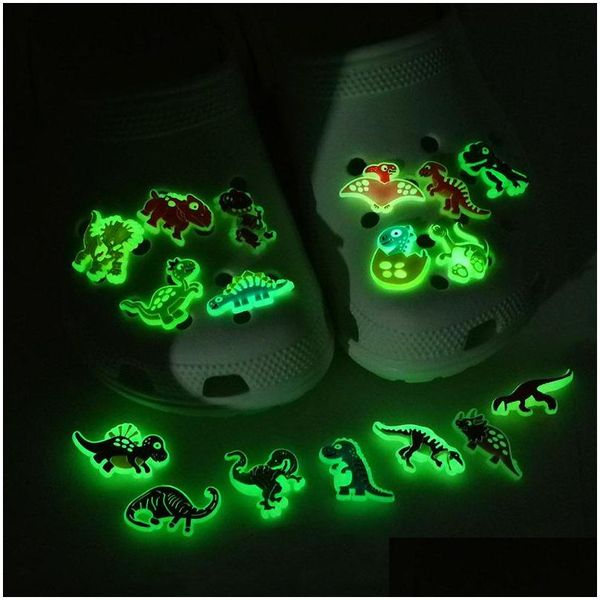 Shoe Parts Accessories Moq 50Pcs Fluorescent Clog Charms Dinosaur Cartoonlog Luminous Charm Buckles Decorations 2D Pvc Glow In T Dhvm3