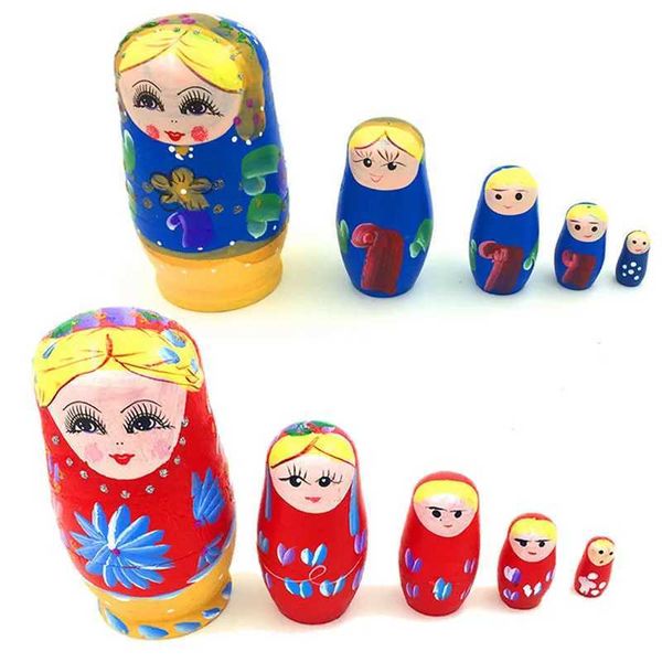 D7YD Set Of 5 Pcs Dolls Wooden Russian Nesting Babushka Matryoshka Hand Painted Gift Y240731