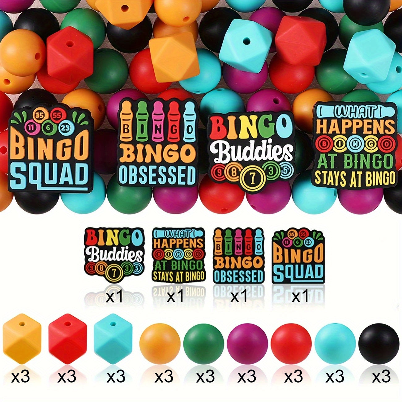TEMU 31pcs Gaming Bingo Theme Silicone Shaped Loose Beads, Colorful Round Beads Suitable For Jewelry Decoration Bead Accessories Used As Earrings
