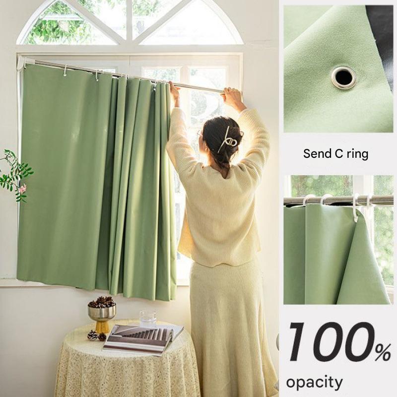 YL-36909 sunshade cloth new small block full color curtain rental room free punch telescopic rod blackout curtain bedroom