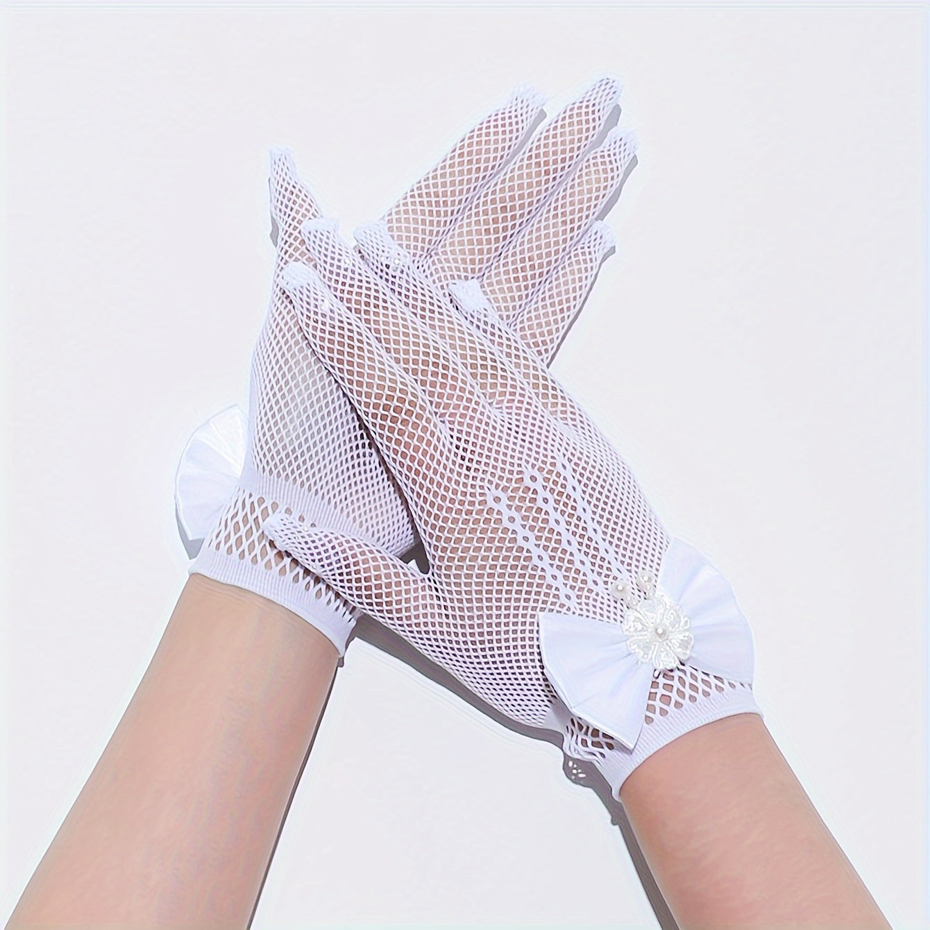TEMU A Pair Of White Women's Wedding Dresses Wedding Short Netting Bow Decor Finger Fashion Decoration Dress Gloves
