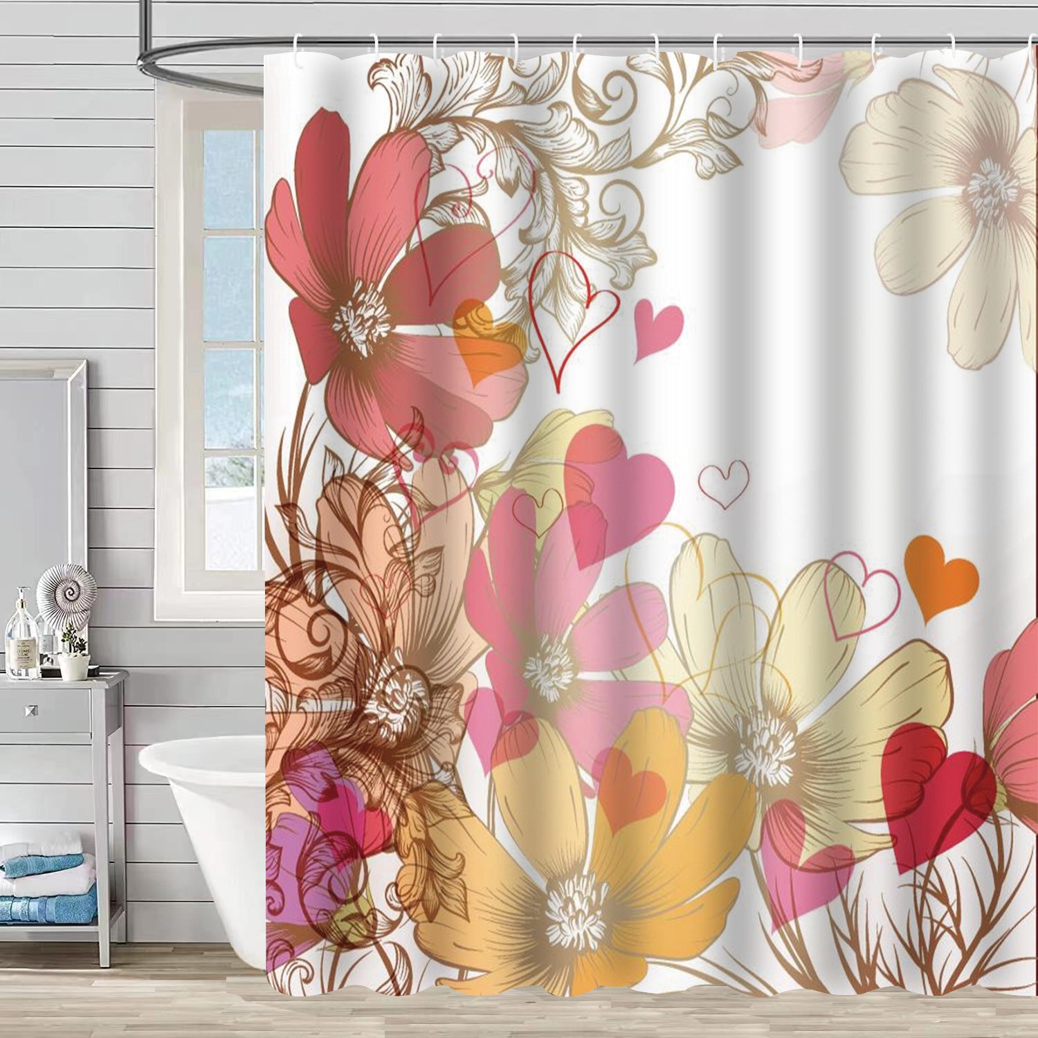 YL-37234 Waterproof Shower Curtain 3D Printed Tropical Jungle Plant Leaves and Flowers Season Polyester Shower Curtain with Hook