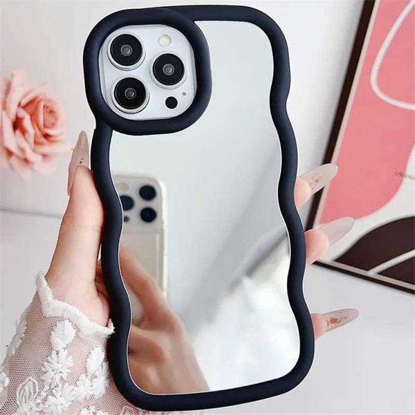 Candy Color Wave Makeup Mirror Case for iPhone 15 14 Plus 11 12 13 Pro Max X XR XS Max 7 8 Plus Shockproof CoverLX241028