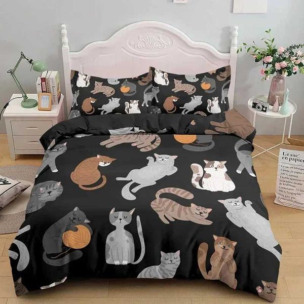 3PCS Single-sided Printed Bedding Set Comforter Cartoon Cute Cat Duvet Bedding Cover s Comfortable Bedspreads Bedding SetC241122