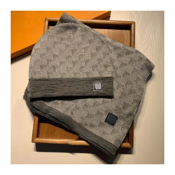 Scarves Sets Women mens knitted Scarf and Hat Set Winter Warm Hats scarves Beanie Hat for men With BOX