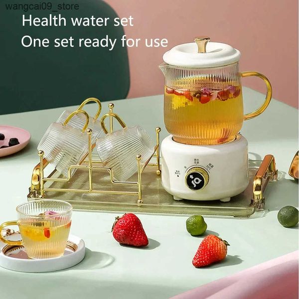 Health Pots 0.6L Health pot multifunctional office small tea maker home mini health cup glass flower teapot electric heating stew cup warmer