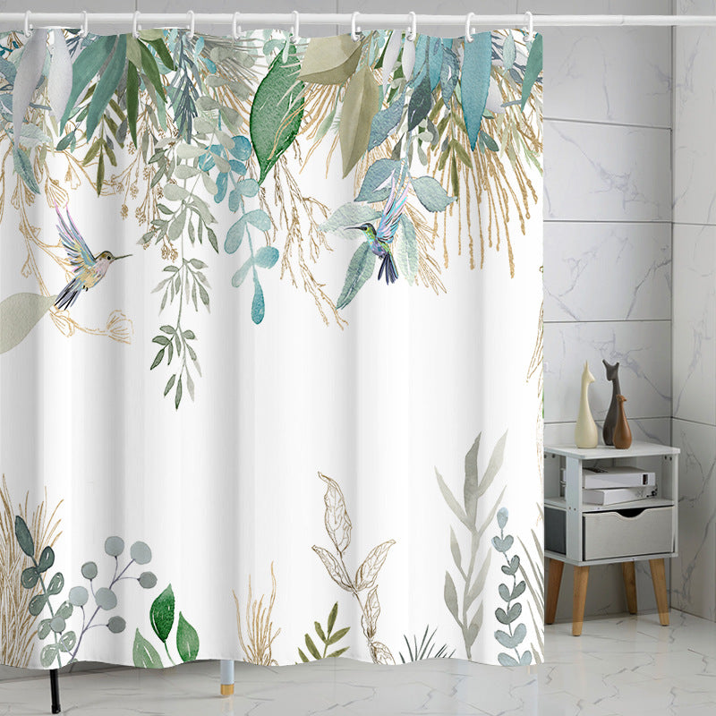 YL-37129 digital shower curtain cross-border plant flowers waterproof polyester bathroom four-piece set dry and wet separation moisture-proof