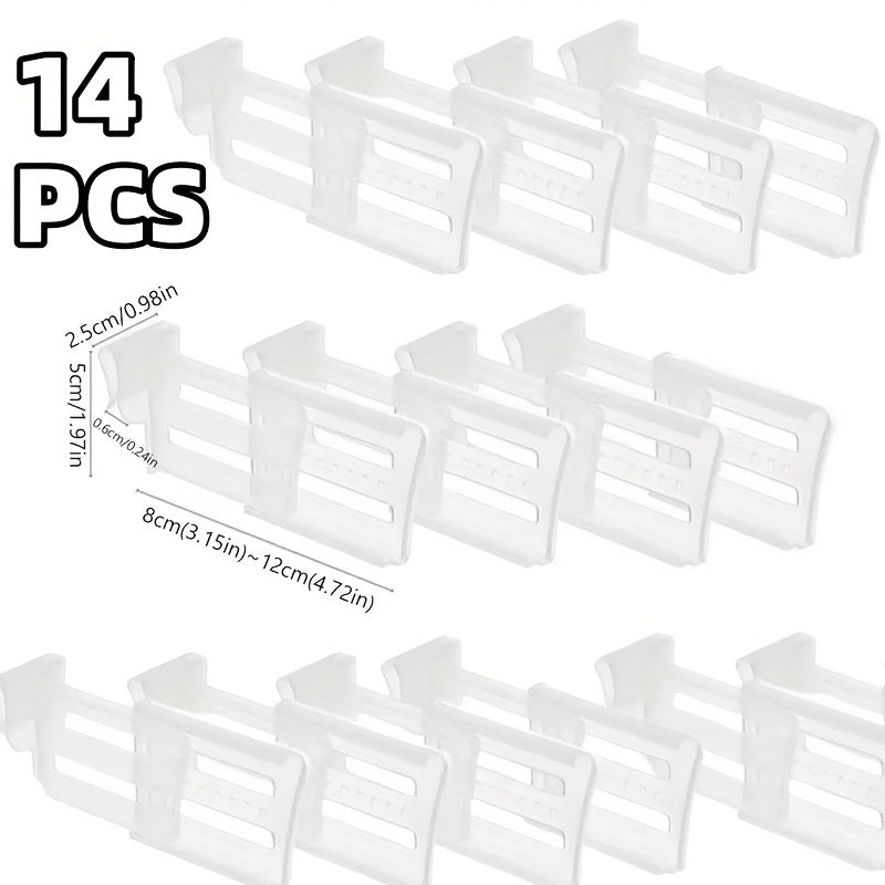 TEMU 14pcs Adjustable Plastic Refrigerator Door Storage Clips, 4.72-inch Expandable Kitchen Organizer Dividers, Transparent Household Space-saving