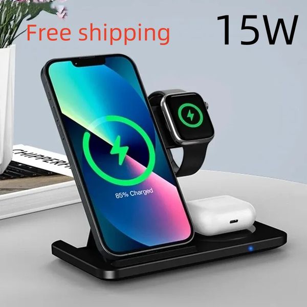 3 in 1 Wireless Charger Stand Pad iPhone 15 14 13 12 X Max Foldable Fast Charging Station Dock For IWatch 8 7 SE Pro
