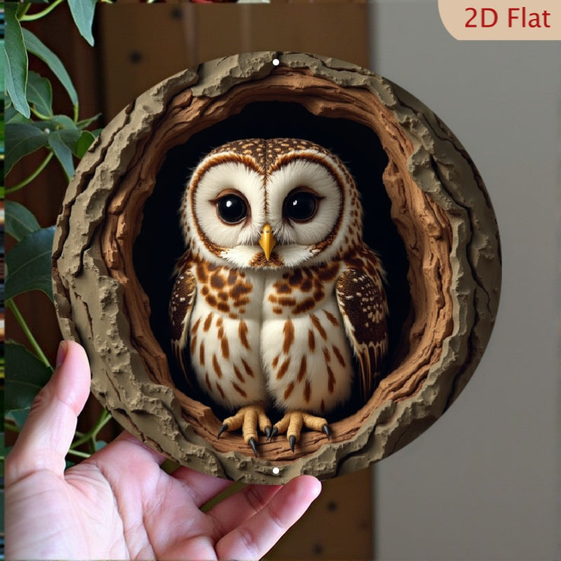 TEMU 2d Flat, 1pc Owl Wall Decor - Realistic Owl Face With Eyes - Durable Aluminum Metal Plaque - No Wiring Needed - Home, Office, Cafe, Halloween
