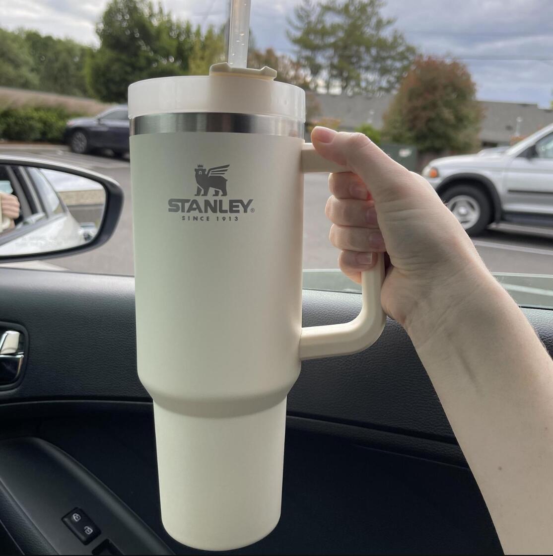 1Pc STOCK 40oz Hot Pink Stanley Logo Stainless Steel Tumblers Mugs Cups Handle Lid Straws Big Capacity Beer Water Bottles Outdoor Camping Mugs Azale