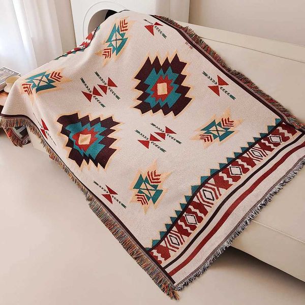 Aztec Blanket Oversized Boho Throw Blanket with Fringe Southwestern Geometric Tapestry Vintage Woven Throw Blankets Double-SiXJ241111
