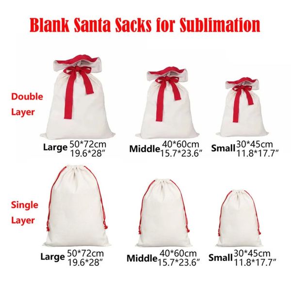 Double Layer Sublimation Blank Santa Sac DIY Personalized Drawstring Bag Gift Bags Pocket Heat Transfer Christmas Decorations I0921