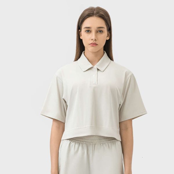 Woumen Yoga Outfits shirt Gym Polo T-shirt Solid Soft Sports Tops Female Yoga Top Shorts Sleeve Turn-down collar Sportwear Breathable